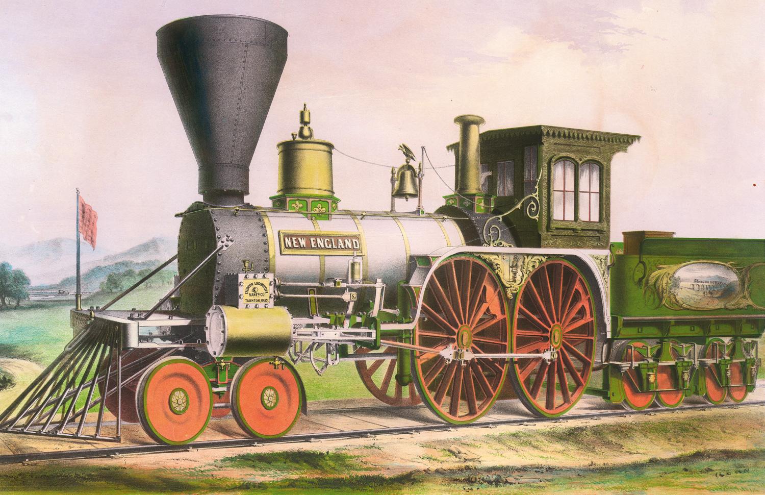 Bufford — Taunton Locomotive "New England" c.1852 Chromolithograph — main view