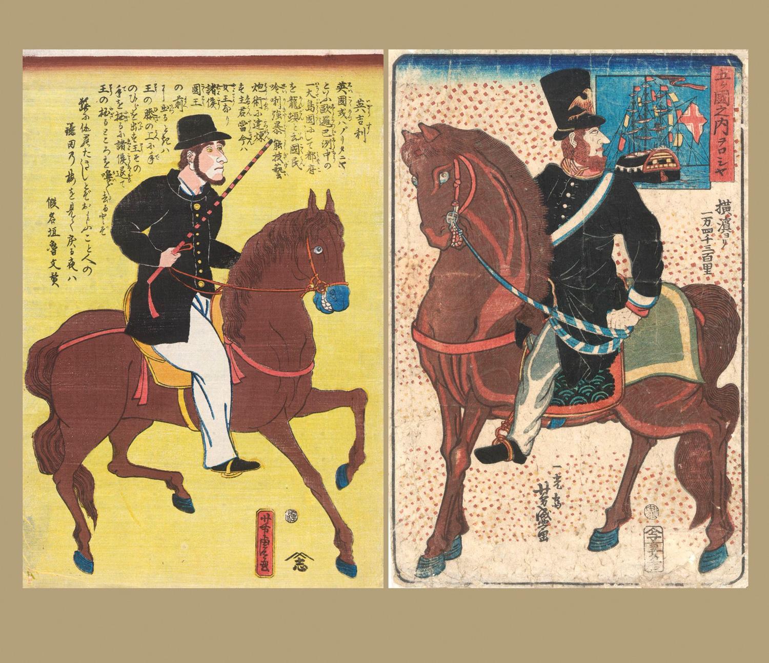 Yokohama-e — Two Foreign Horsemen c.1860 — main view